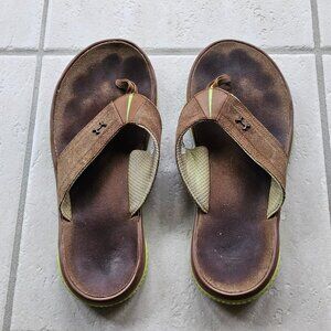 Mens Under Armour UA Amphib Flip Flops Sandals Shoes Size 11 Brown Khaki